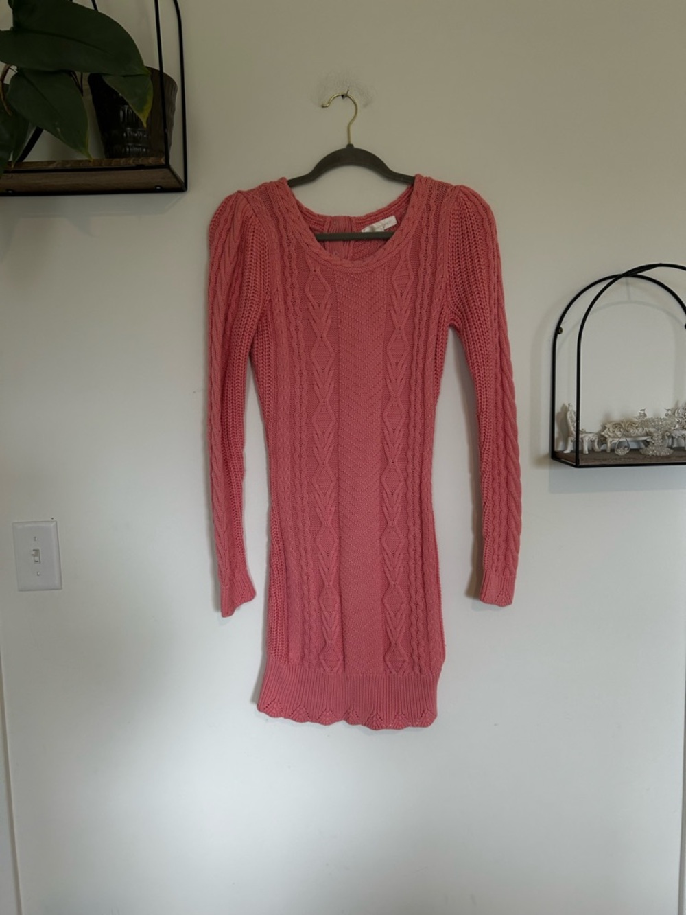 LoveShackFancy Pink Simmonette Mini‎ Dress Long Sleeve Sweater Size XS